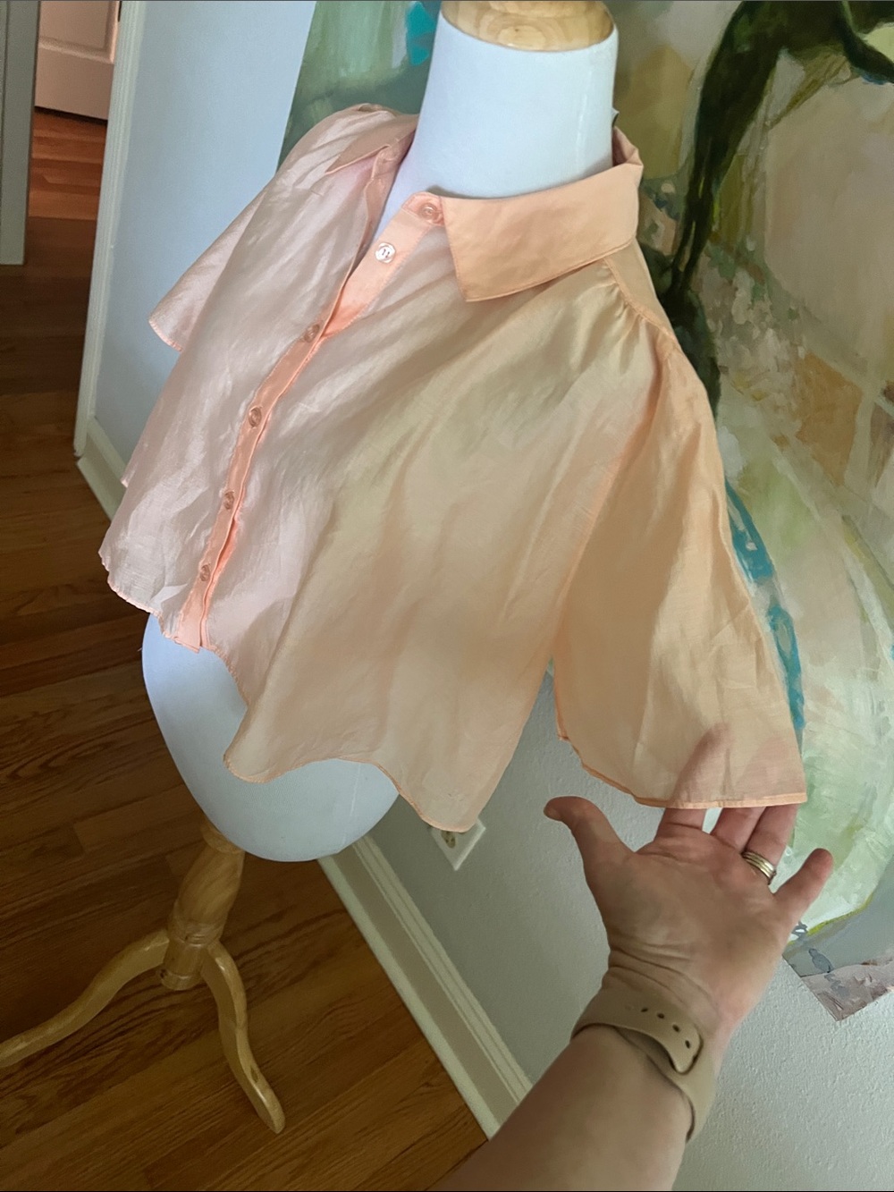 HOUSE OF HARLOW 1960 - Button Down Cropped Blouse peach - small - Picture 5 of 16